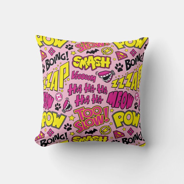 Chibi Comic Phrases and Logos Pattern Cushion (Front)