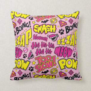 Chibi Comic Phrases and Logos Pattern Cushion