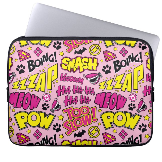 Chibi Comic Phrases and Logos Pattern Laptop Sleeve (Front)