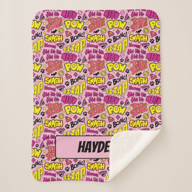 Chibi Comic Phrases and Logos Pattern Sherpa Blanket (Front)