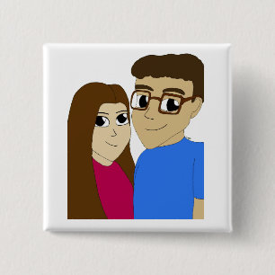 Chibi couple 15 cm square badge