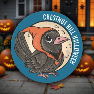 Chibi Crow & Full Moon Cute Halloween School Treat Classic Round Sticker