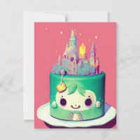 Chibi cute birthday cake green castle