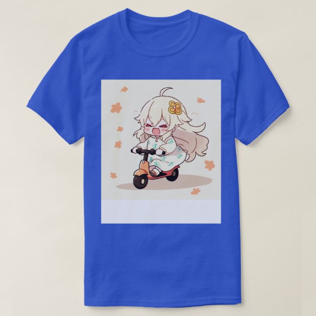 Chibi Cute Girl Ride Scooter T-Shirt (Design Front)
