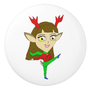 chibi dancing reindeer girl ceramic knob
