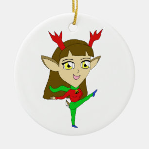 chibi dancing reindeer girl      ceramic ornament