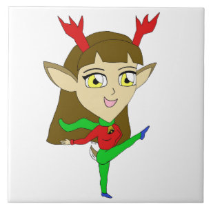 chibi dancing reindeer girl     ceramic tile