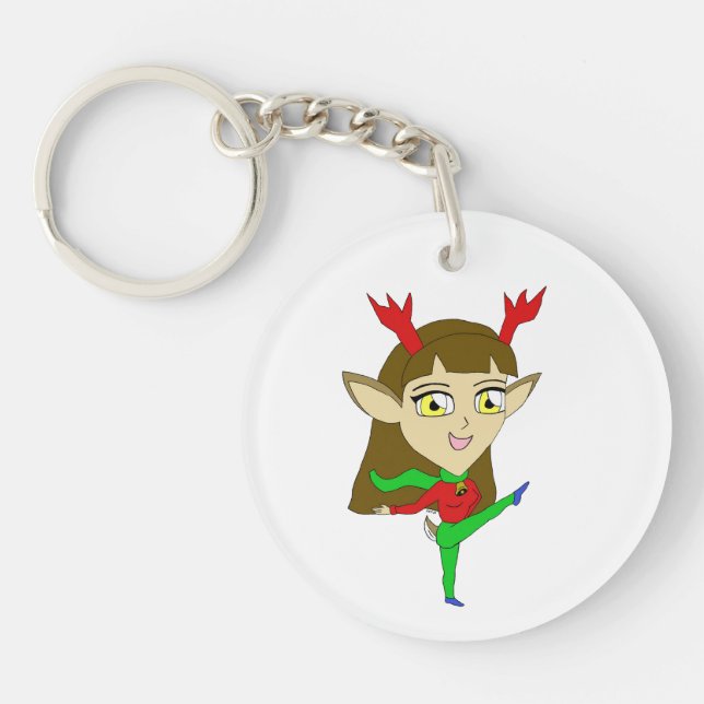chibi dancing reindeer girl  key ring (Front)