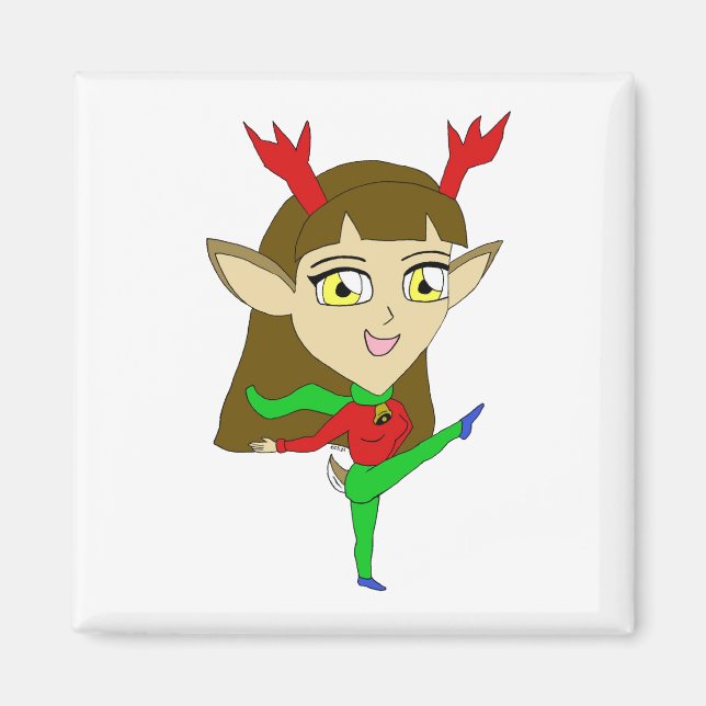 chibi dancing reindeer girl   magnet (Front)
