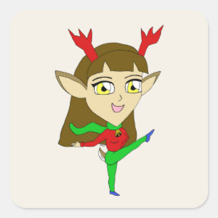 chibi dancing reindeer girl square sticker