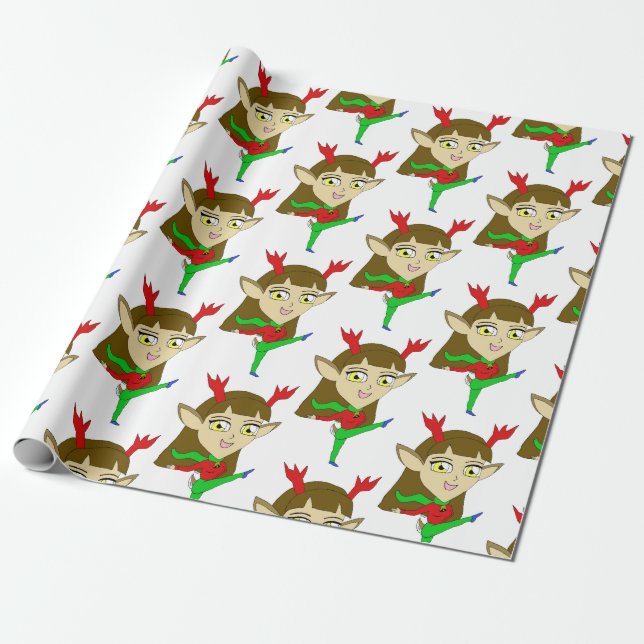 chibi dancing reindeer girl wrapping paper (Unrolled)