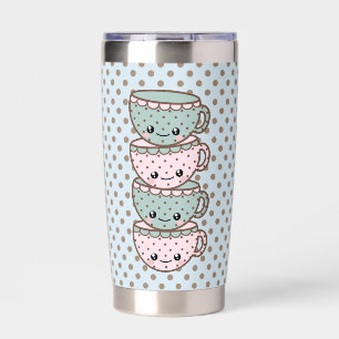 Chibi Dotty Teacup Stack Pink and Blue Insulated Tumbler