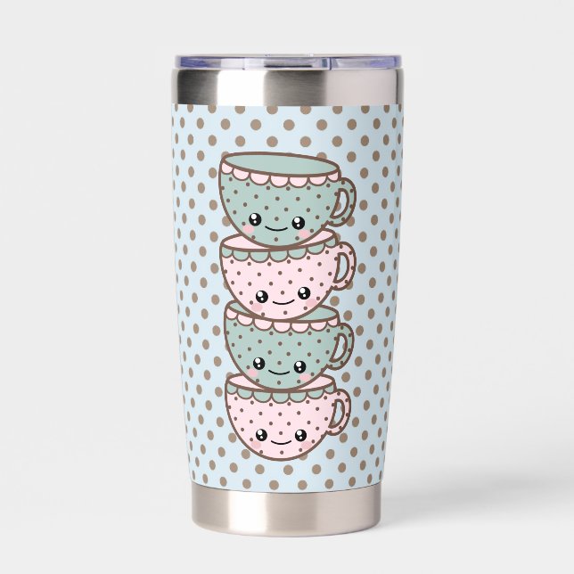 Chibi Dotty Teacup Stack Pink and Blue Insulated Tumbler (Front)