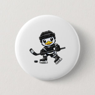 Chibi Duck Playing Ice Hockey Cute Design 6 Cm Round Badge