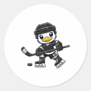 Chibi Duck Playing Ice Hockey Cute Design Classic Round Sticker