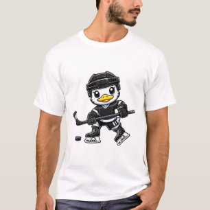 Chibi Duck Playing Ice Hockey Cute Design T-Shirt