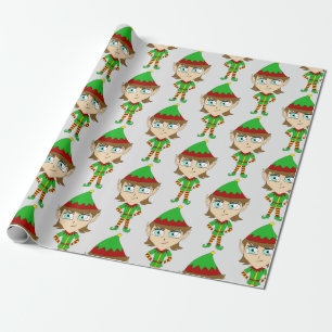 chibi elf button wrapping paper