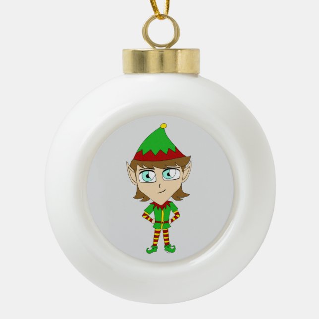 chibi elf   ceramic ball christmas ornament (Front)