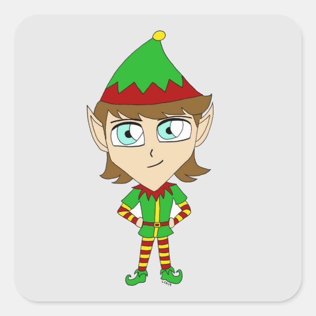 chibi elf  square sticker (Front)