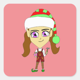 chibi elf     square sticker