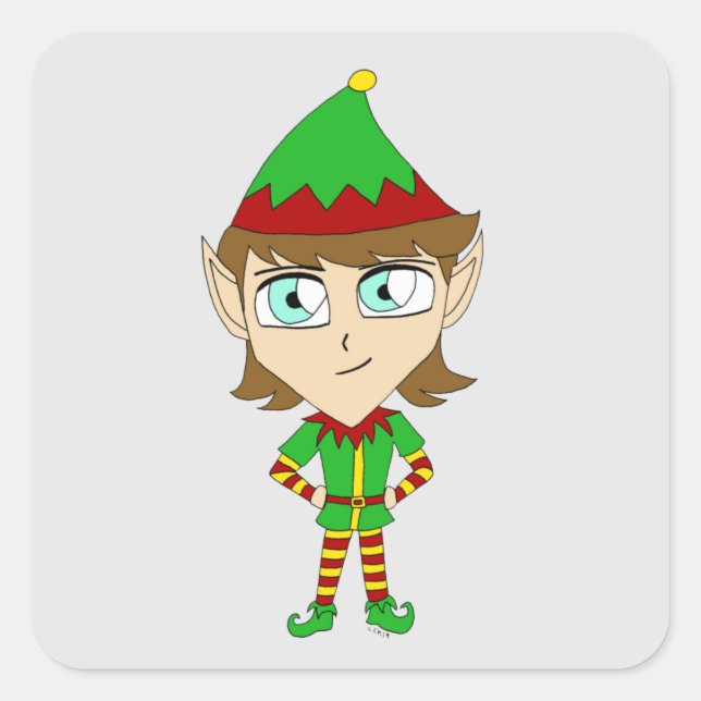 chibi elf  square sticker (Front)