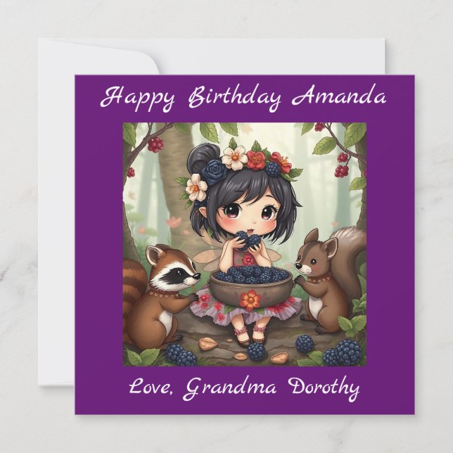 Chibi Fairy Birthday | Colouring page Card (Front)