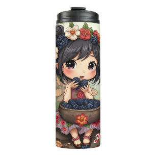 Chibi Fairy Eating Blackberries with Forest Friend Thermal Tumbler