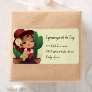 Chibi flamenco in spanish hat and cactuses