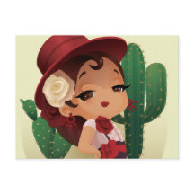 Chibi flamenco in spanish hat and cactuses