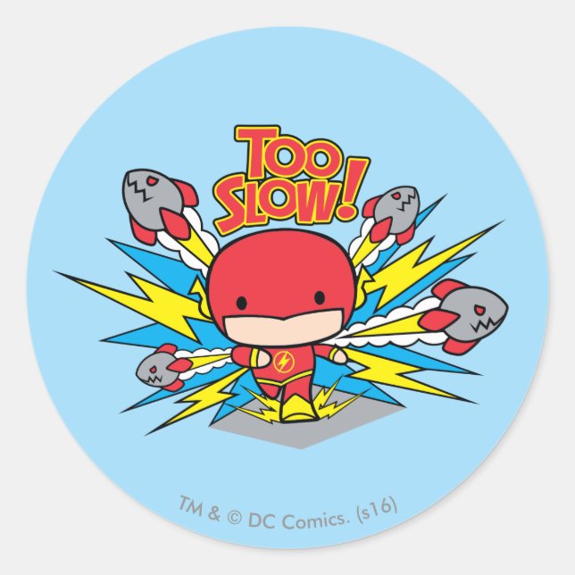 Chibi Flash Outrunning Rockets Classic Round Sticker (Front)