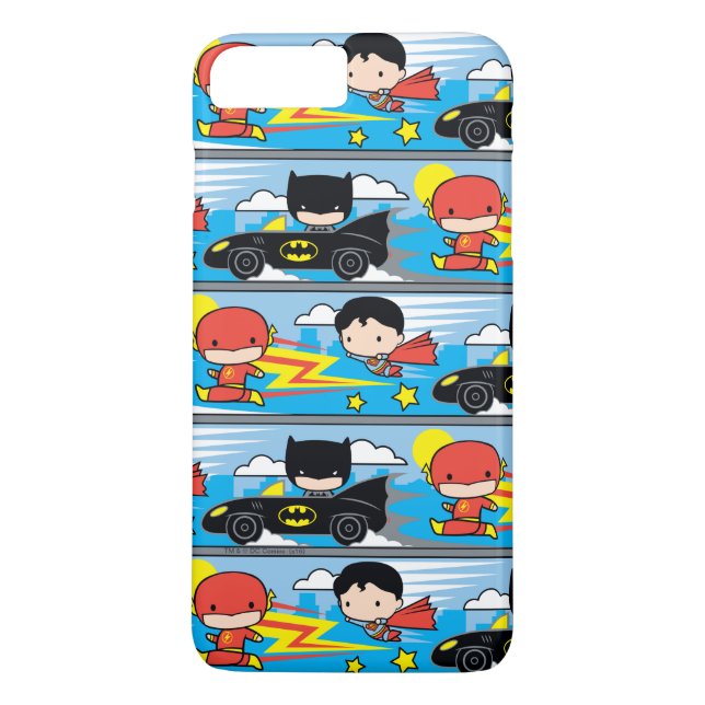 Chibi Flash, Superman, and Batman Racing Pattern Case-Mate iPhone Case (Back)
