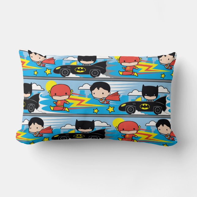 Chibi Flash, Superman, and Batman Racing Pattern Lumbar Cushion (Front)