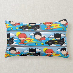 Chibi Flash, Superman, and Batman Racing Pattern Lumbar Cushion