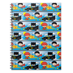 Chibi Flash, Superman, and Batman Racing Pattern Notebook