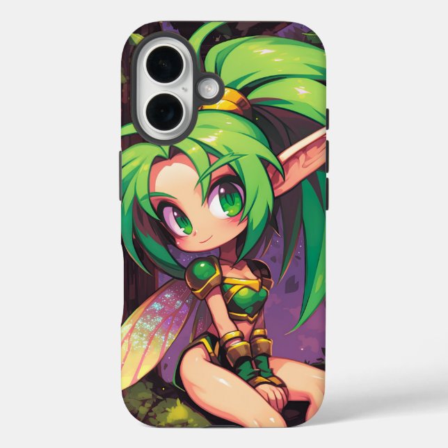 Chibi Forest Pixie at Dusk — Emerald Wings Case-Mate iPhone Case (Back)
