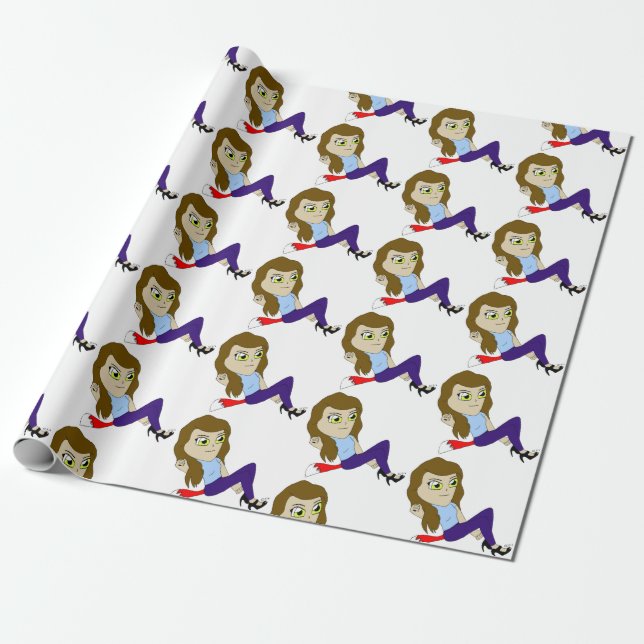 chibi foxy girl  button wrapping paper (Unrolled)
