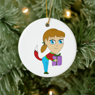 chibi foxy girl    ceramic ornament