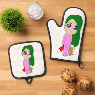 chibi foxy girl    oven mitt & pot holder set