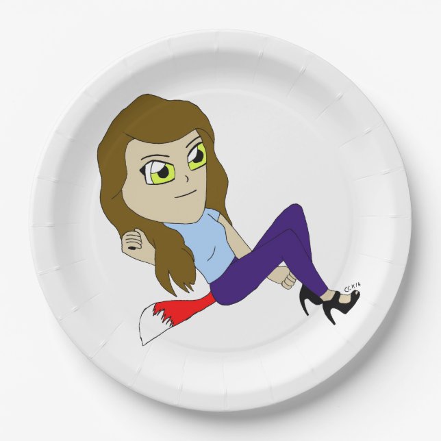 chibi foxy girl paper plates (Front)