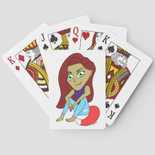 chibi foxy girl playing cards