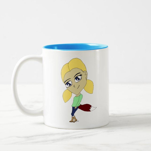 chibi foxy girl  Two-Tone coffee mug (Left)