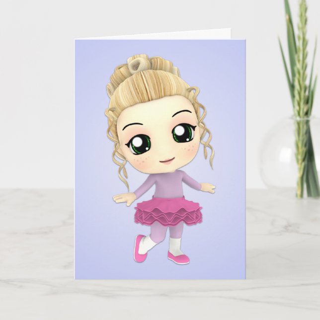 Chibi Girl Ballerina Birthday Card (Front)