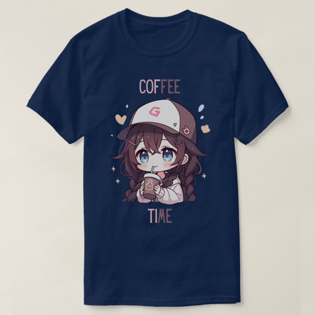 Chibi girl drink coffee 1 T-Shirt (Design Front)