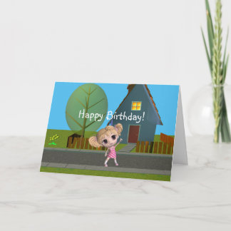 Chibi Girl Happy Birthday Card