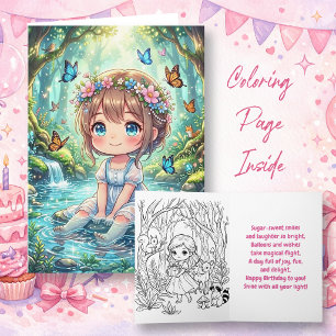 Chibi Girl in Enchanted Forest Birthday   Colour M Card