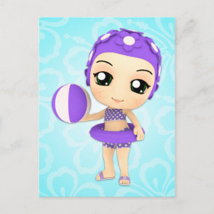 Chibi Girl Pool Party Postcard