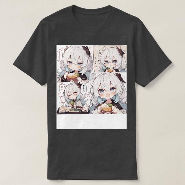 Chibi Girl try to eat food T-Shirt (Design Front)