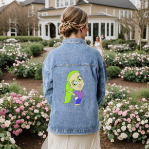 chibi girl with a bunny tail button denim jacket