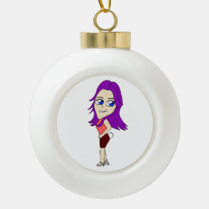 chibi girl with a bunny tail ceramic ball christmas ornament