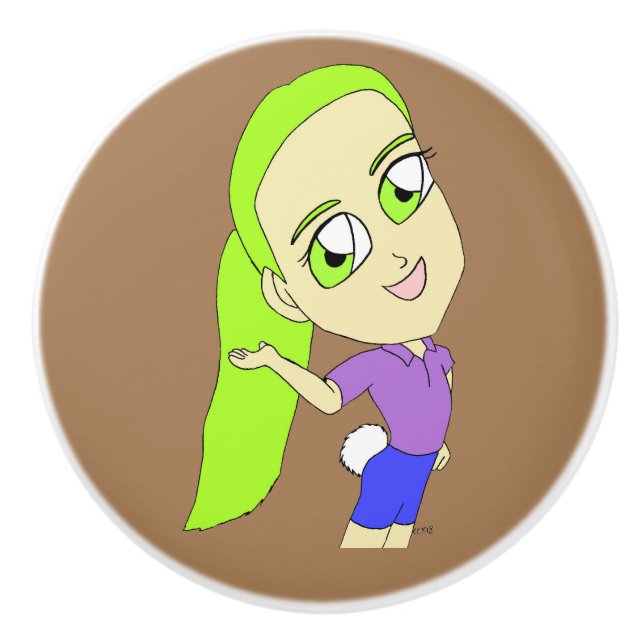 chibi girl with a bunny tail   ceramic knob (Front)